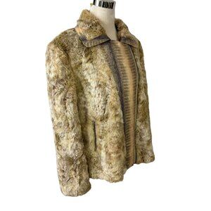 Midnight Velvet Cream Faux Fur and Snakeskin Trim Coat Size L Vintage 1990s